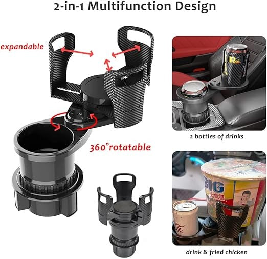 2-in-1 Car Cup Holder Expander 🥤🍟 | 360° Rotatable Dual Drink & Snack Organizer 🚗