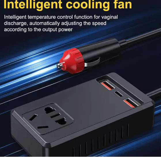 C12 Intelligent Car Power Inverter ⚡ | 150W AC Converter with USB-A & USB-C Ports 🚗🔋